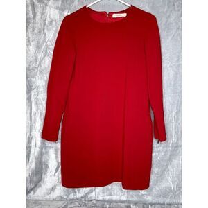 Max Mara Shift Mini Dress Womens Red Long Sleeve Stretch Pockets Lined Christmas